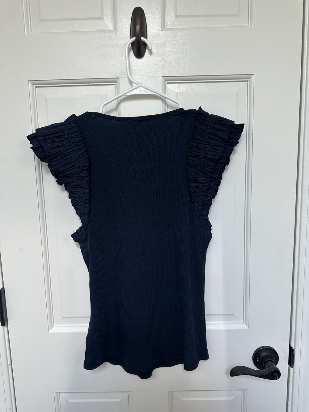 Ulla Johnson Navy Ruffled Sleeve Ribbed Tank - Picture 4 of 4